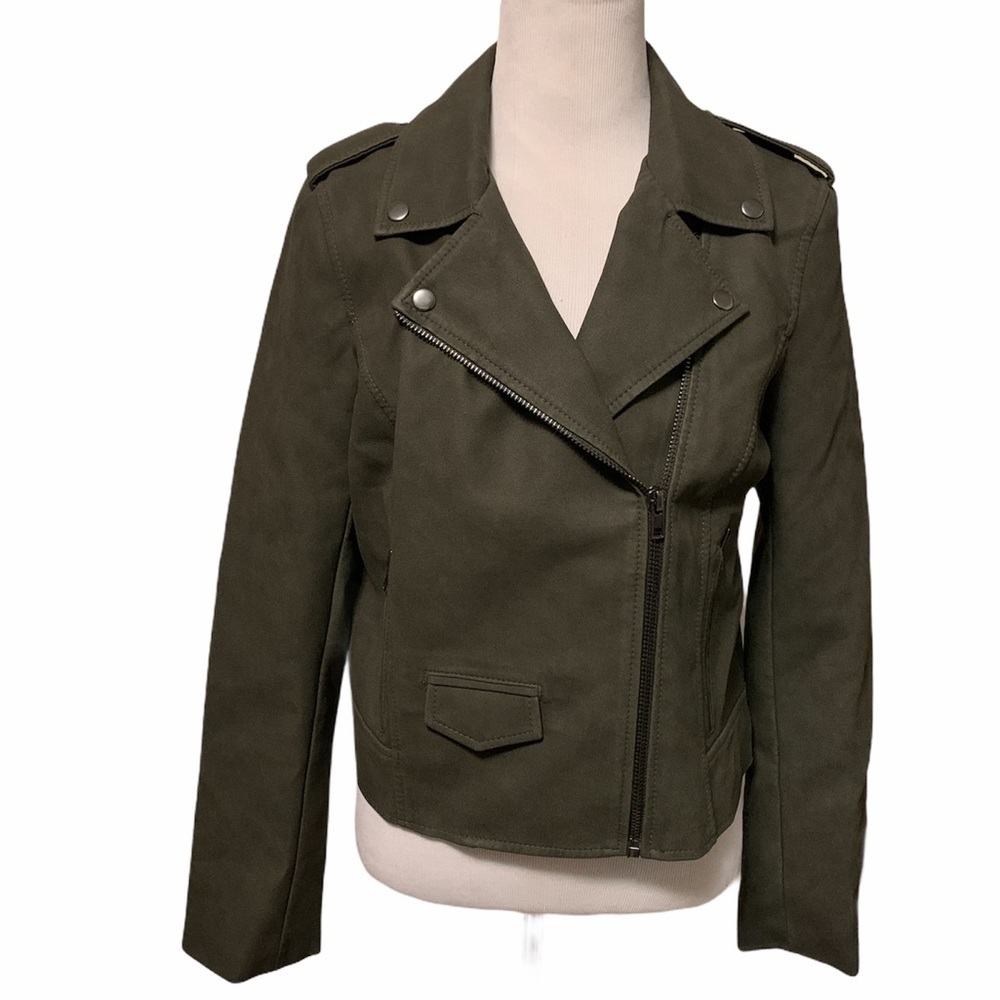 BB Dakota faux leather army green jacket, medium